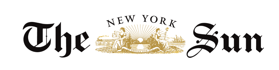 New York Sun logo with two figures and a sketch of a rising sun